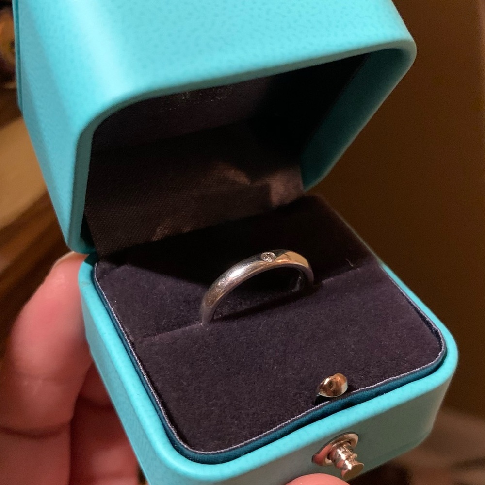 Tiffany’s diamond silver band ring and ring box